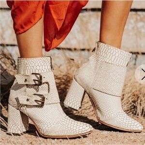 Freebird by Steven White Croc-Embossed Heeled Boots
